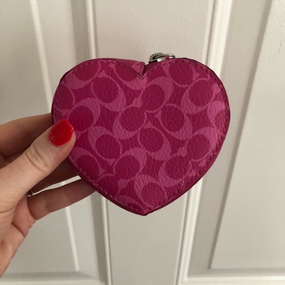 Coach pink heart coin purse